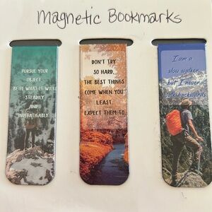 3 Magnetic Bookmarks with Inspirational Quotes and Landscape Image. - BRAND NEW